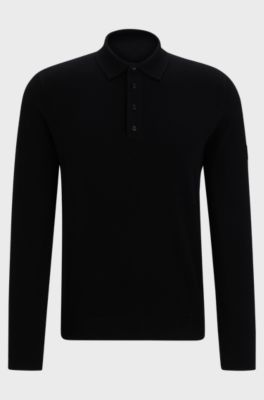 Equestrian knit polo in a cotton-cashmere blend, Black