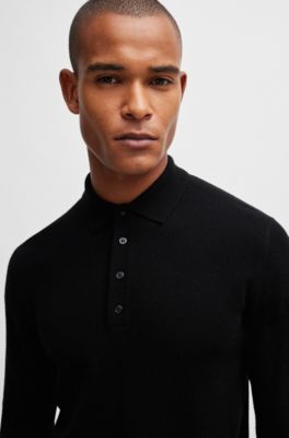 Equestrian knit polo in a cotton-cashmere blend, Black