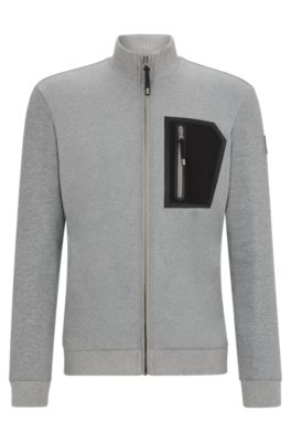 Equestrian second-layer cardigan with zipped chest pocket, Grey