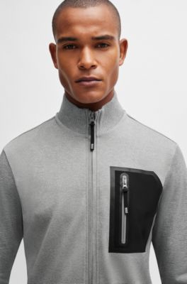 Equestrian second-layer cardigan with zipped chest pocket, Grey