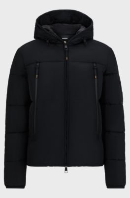 Reitsport-Steppjacke mit Kapuze und Taschenfutter aus Fleece, Schwarz