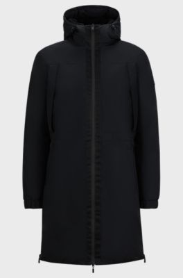 Equestrian waterproof parka jacket with logo tape, Black