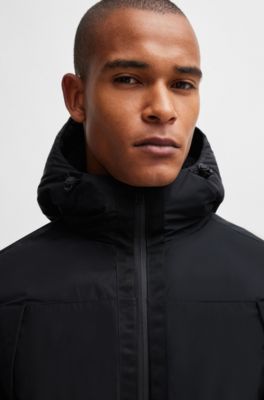 Equestrian waterproof parka jacket with logo tape, Black