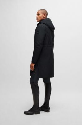 Equestrian waterproof parka jacket with logo tape, Black