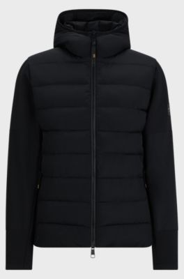 Equestrian hybrid puffer jacket with logo patch, Black