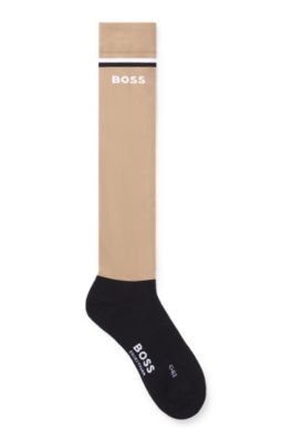 Equestrian riding socks with signature stripe and logo, Beige
