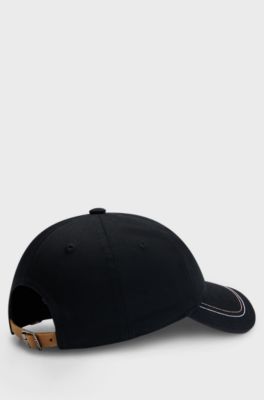 Equestrian embroidered-logo cap with leather strap, Black