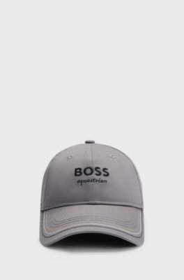 Equestrian embroidered-logo cap with leather strap, Grey