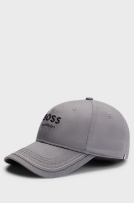 Equestrian embroidered-logo cap with leather strap, Grey