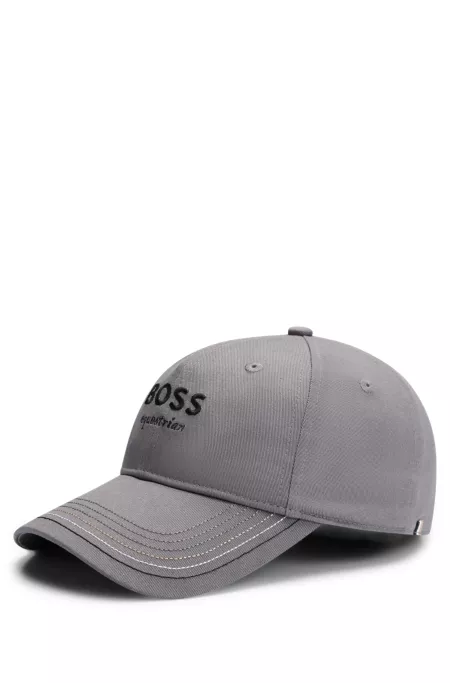 Equestrian embroidered-logo cap with leather strap