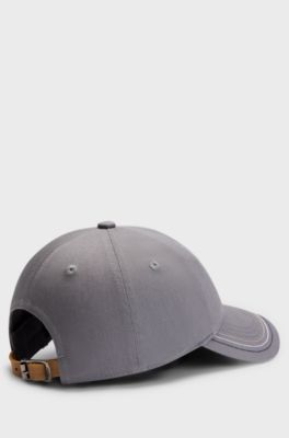 Equestrian embroidered-logo cap with leather strap, Grey