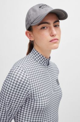 Equestrian embroidered-logo cap with leather strap, Grey