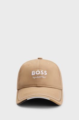 Equestrian embroidered-logo cap with leather strap, Beige