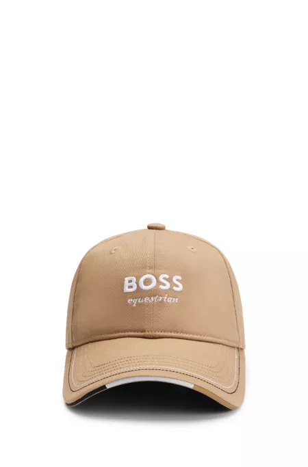 Equestrian embroidered-logo cap with leather strap