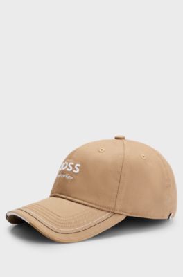 Equestrian embroidered-logo cap with leather strap, Beige