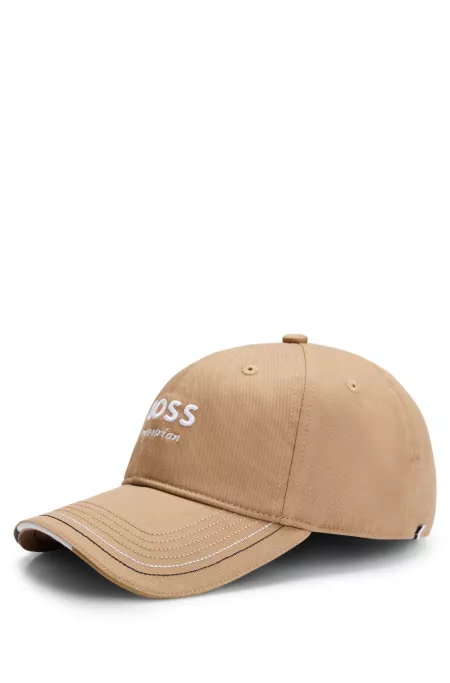 Equestrian embroidered-logo cap with leather strap