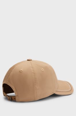 Equestrian embroidered-logo cap with leather strap, Beige