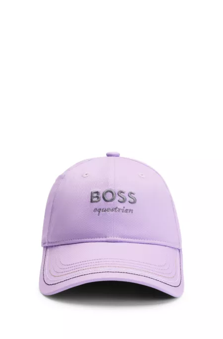 Equestrian embroidered-logo cap with leather strap