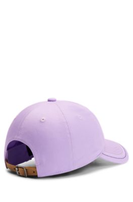 Equestrian embroidered-logo cap with leather strap, Light Purple