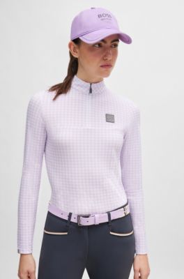 Equestrian embroidered-logo cap with leather strap, Light Purple