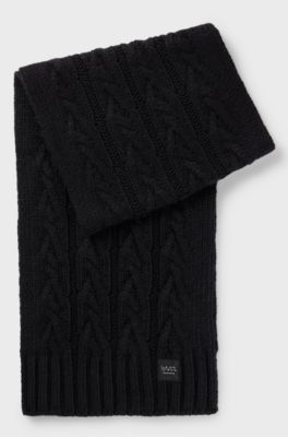 Equestrian cable-knit scarf with logo patch, Black