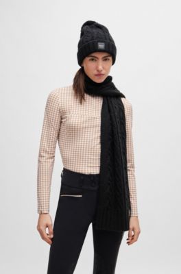 Equestrian cable-knit scarf with logo patch, Black