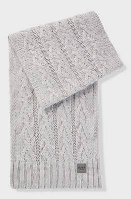 Equestrian cable-knit scarf with logo patch, Light Grey