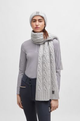 Sciarpa da equitazione con lavorazione a trecce e toppa con logo, Grigio chiaro