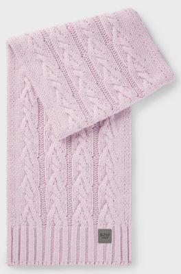 Equestrian cable-knit scarf with logo patch, Light Purple