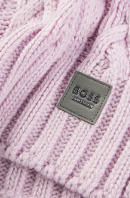 Equestrian cable-knit scarf with logo patch, Light Purple