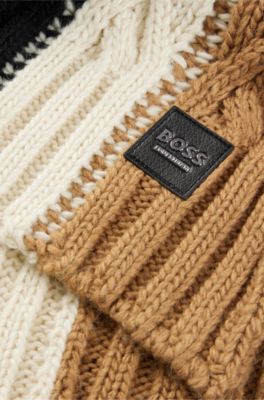 Equestrian cable-knit scarf with signature stripe, Beige