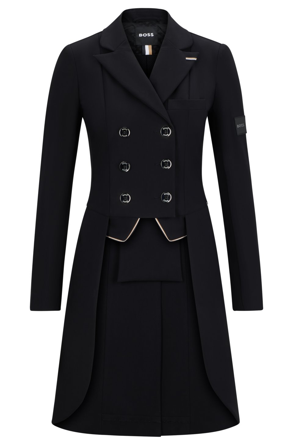 Equestrian tailcoat with adjustable tail weights