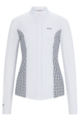 Equestrian show blouse with houndstooth inserts, White