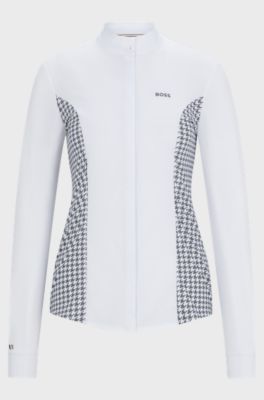 Chemisier de concours pour l&rsquo;&eacute;quitation avec empi&egrave;cements pied-de-poule, Blanc