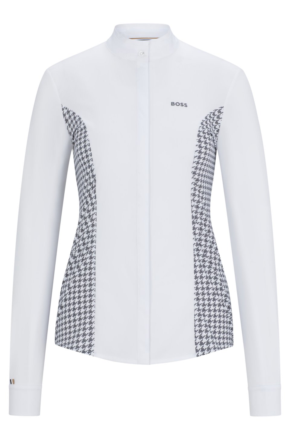Equestrian show blouse with houndstooth inserts