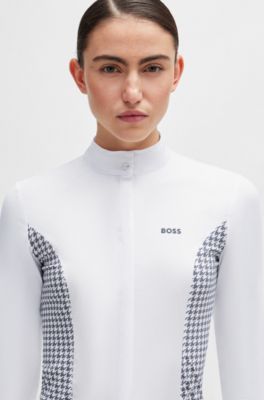 Equestrian show blouse with houndstooth inserts, White