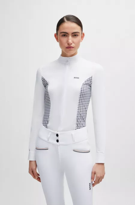 Equestrian show blouse with houndstooth inserts