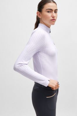 Equestrian zip-neck training top in breathable stretch fabric, Light Purple