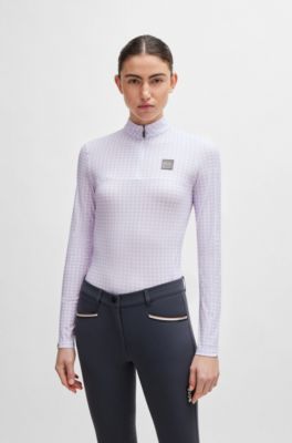 Equestrian zip-neck training top in breathable stretch fabric, Light Purple