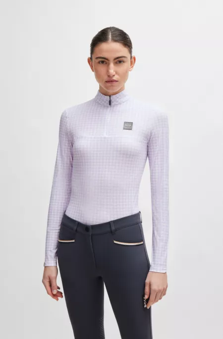 Equestrian zip-neck training top in breathable stretch fabric