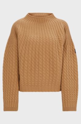 Equestrian cropped sweater in wool and cashmere, Brown