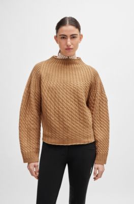 Equestrian cropped sweater in wool and cashmere, Brown