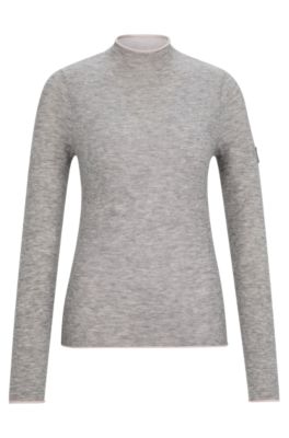 Equestrian soft-knit sweater with two-tone effect, Light Grey