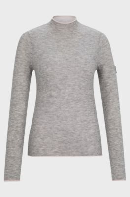 Equestrian soft-knit sweater with two-tone effect, Light Grey