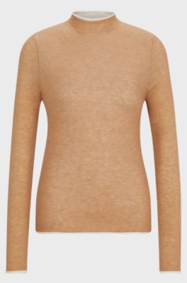 Equestrian soft-knit sweater with two-tone effect, Beige