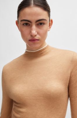 Equestrian soft-knit sweater with two-tone effect, Beige