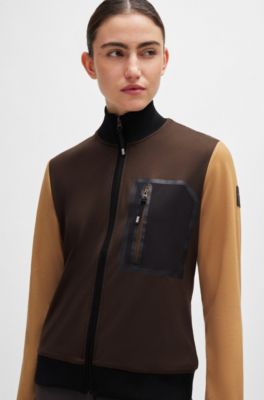 Cardigan secondo strato da equitazione con toppa con logo, Marrone