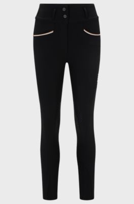 Equestrian high-waisted breeches with knee grip, Black