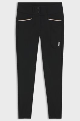 Equestrian high-waisted breeches with knee grip, Black