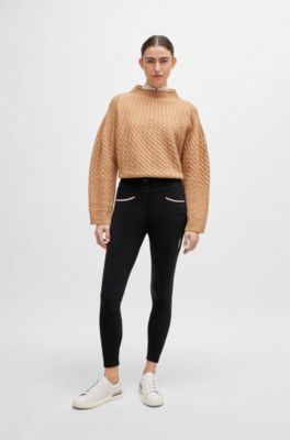 Equestrian high-waisted breeches with knee grip, Black
